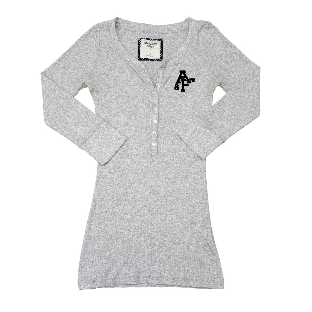 Vintage‎ Y2K Abercrombie & Fitch Henley Top Womens Size Medium Gray Lon gSleeve
